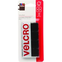 Velcro Brands 90072 Sticky Back Black Square Fastener Pack Of 12